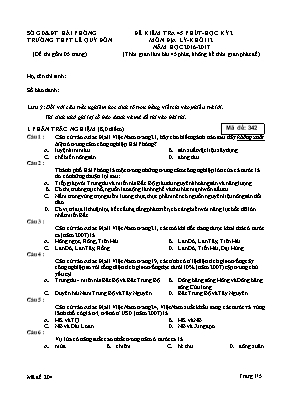 Đề kiểm tra học kì II Địa lí lớp 12 - Mã đề 344 - Năm học 2016-2017 - Trường THPT Lê Quý Đôn